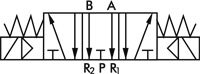 Schaltsymbol: 5/3-Wege Magnetventil (Mittelstellung entlüftet)